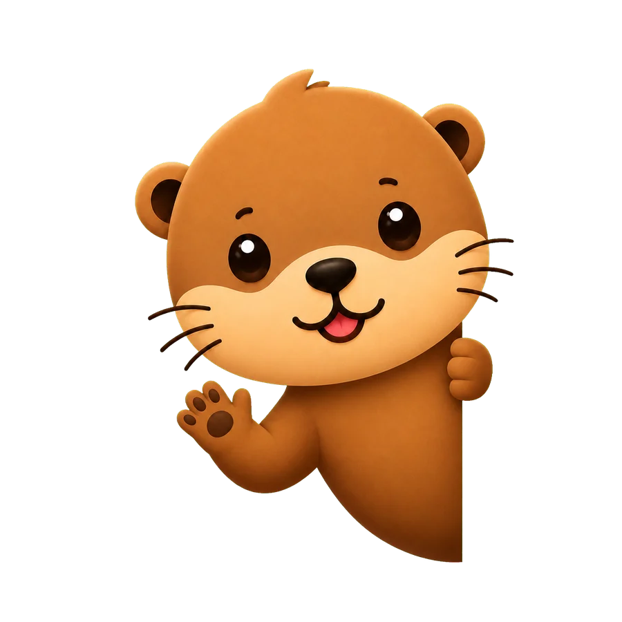 The Lotra otter mascot waving beside the app