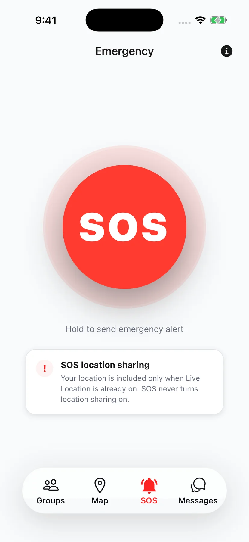 Lotra Emergency SOS screen with location-sharing disclosure